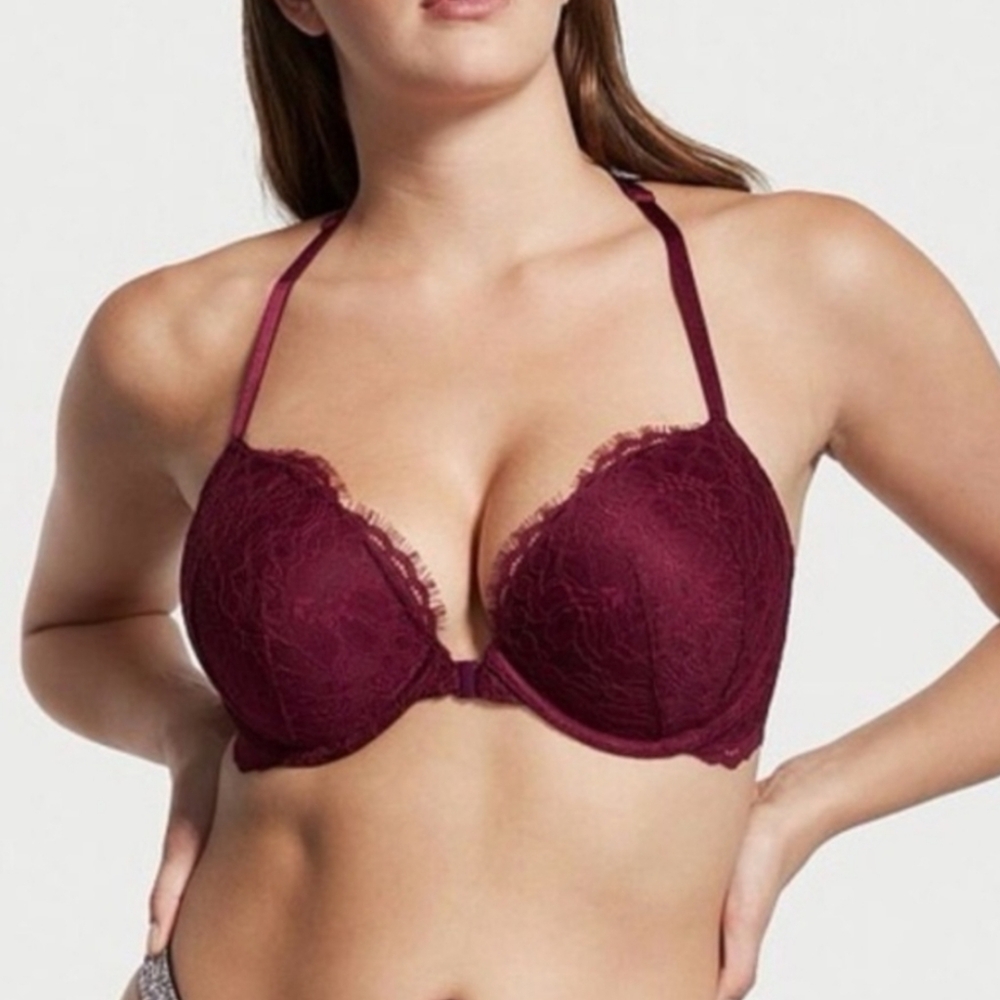 NWT Victoria’s Secret Very Sexy Push-Up Bra Rhinestone Back Lace Burgundy 36C